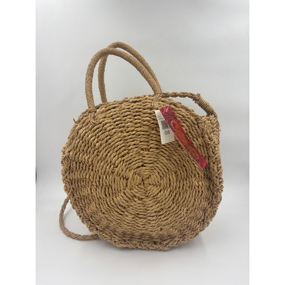 NWT Carlos by Carlos Santana Round Straw Crossbody Bag Tan Woven Tassel‎ New - Picture 2 of 9